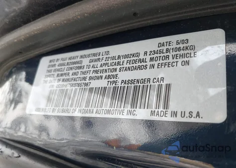 2003 Subaru Outback из США, поврежденный, VIN 4S3BH675637657967